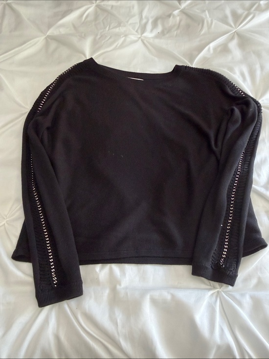 Ramy Brook Tops - Ramy Brook Black Knit Gold Chain Trim Long Sleeve Top XS